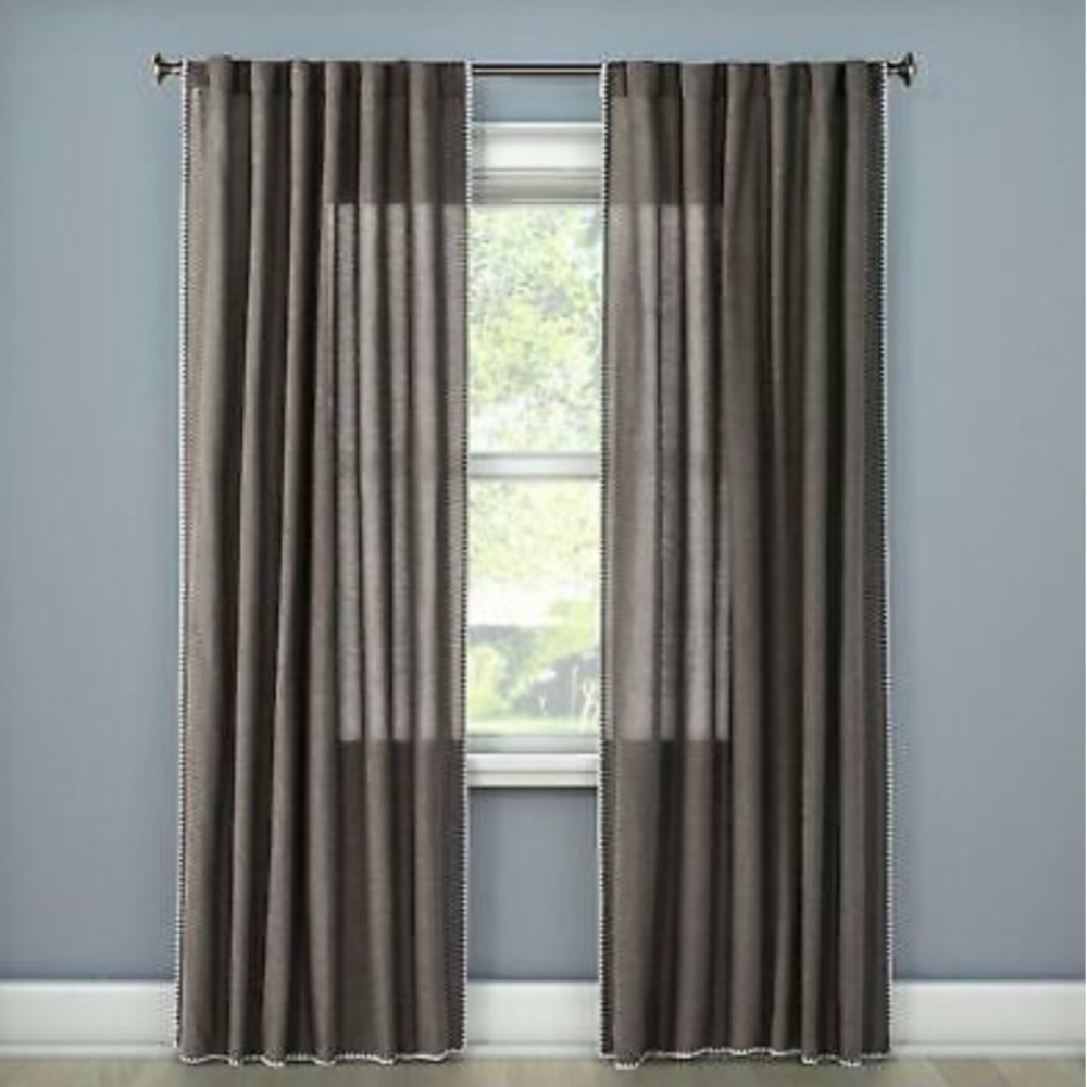 Threshold Stitched Edge Curtain Panel Gray